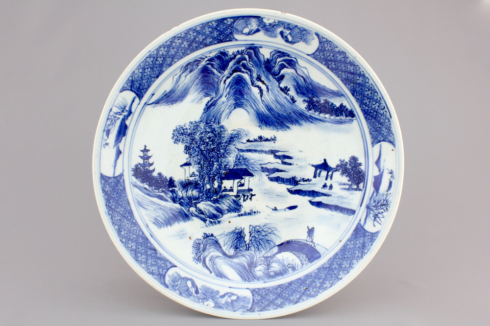 A Chinese blue and white &quot;Master of the Rocks&quot; style dish, 19th C.