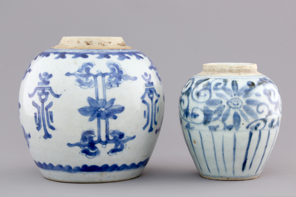 Two Chinese blue and white ginger jars, one Kangxi, one Ming Dynasty