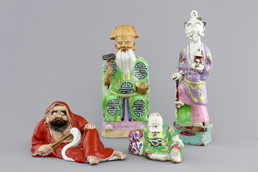 Four Chinese famille rose porcelain figures of immortals, 18/19th C.