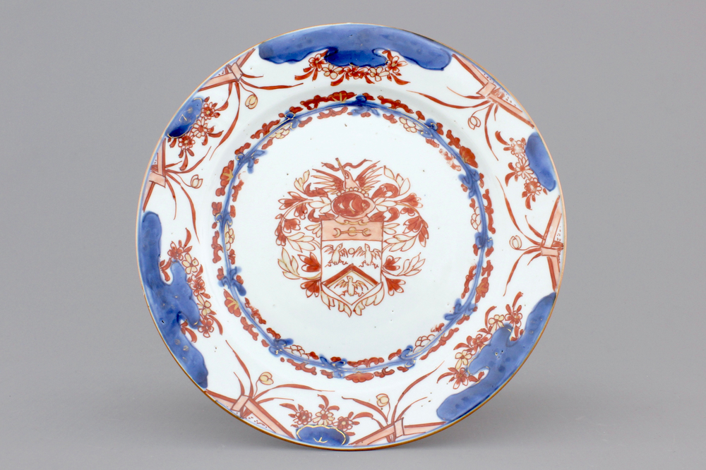 A Chinese export porcelain Imari armorial plate, arms of Van Gellicum, 1720-30