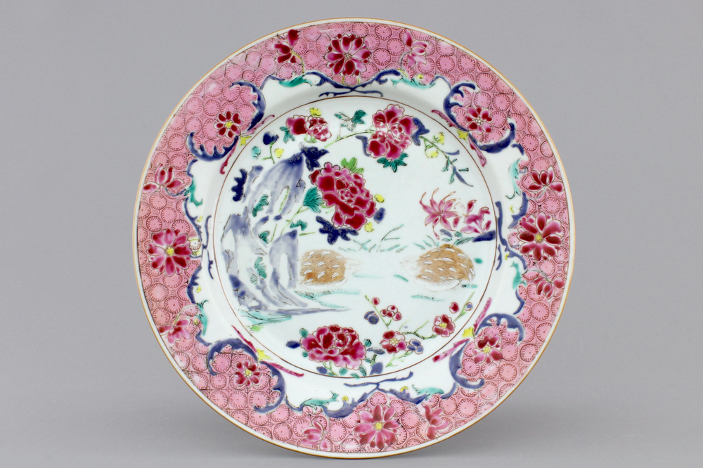 A Chinese famille rose export porcelain quails plate Qianlong 18th C. Rob Michiels Auctions