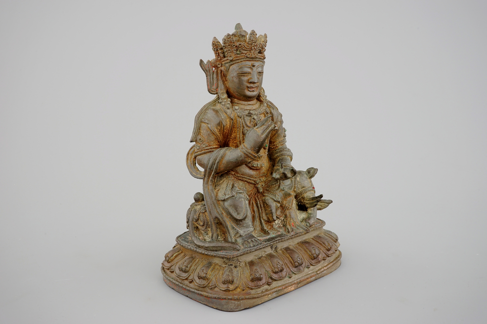 A bronze figure of Samanthabadra, inlaid with semi-precious stones, Ming Dynasty