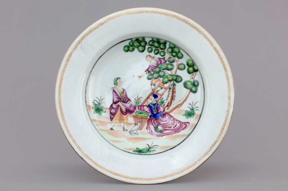 A Chinese export porcelain &quot;Cherrypickers&quot; plate, Qianlong, 18th C.