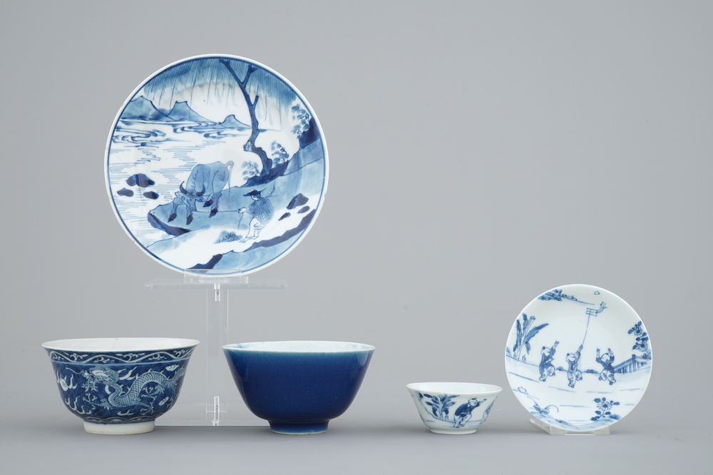 A collection of 18th C. Chinese blue and white bowls, mostly Kangxi, ca. 1700