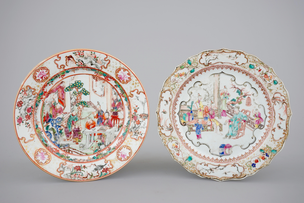 Two very fine Chinese mandarin pattern plates, Qianlong, 18th C.
