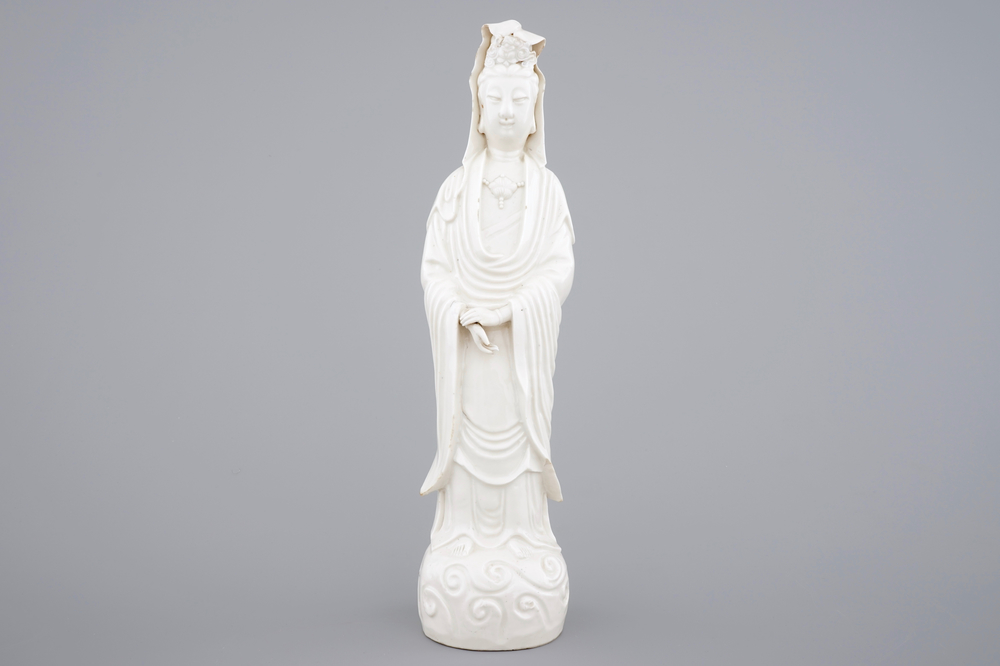 A blanc de Chine Dehua porcelain model of a Guanyin, 19th C.