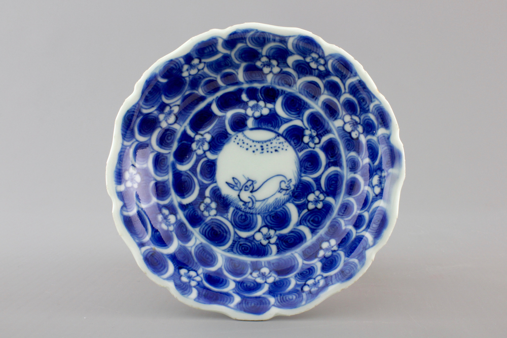 A Chinese porcelain Ko-Sometsuke rabbit dish, Ming Dynasty, Chongzhen, 1628-1644