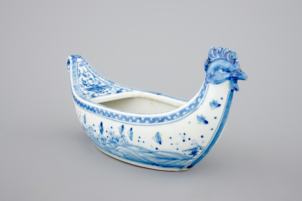 A Japanese Hirado porcelain blue and white chicken-head boat, 19th C.
