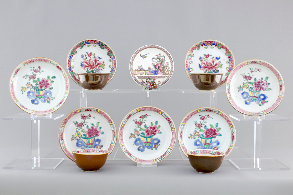 A collection of fine Chinese famille rose porcelain cups and saucers, Yongzheng-Qianlong, 18th C.