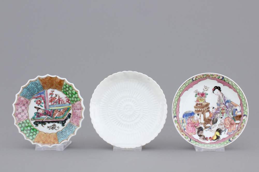 Three fine and rare Chinese saucers, Yongzheng, 1722-1735