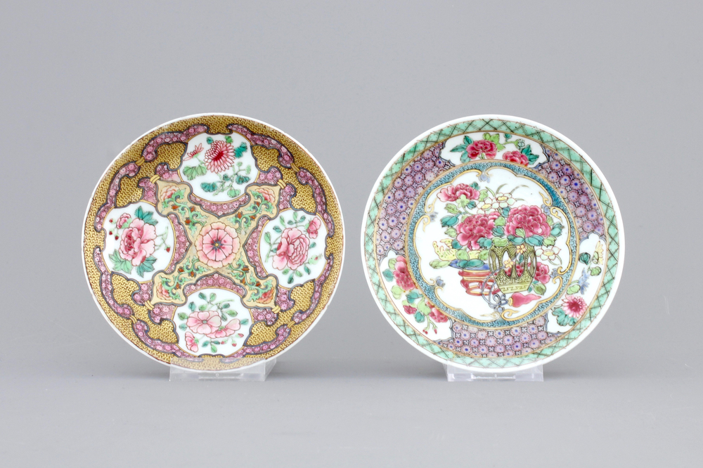 Two fine and rare Chinese porcelain famille rose saucers, Yongzheng, 1722-1735