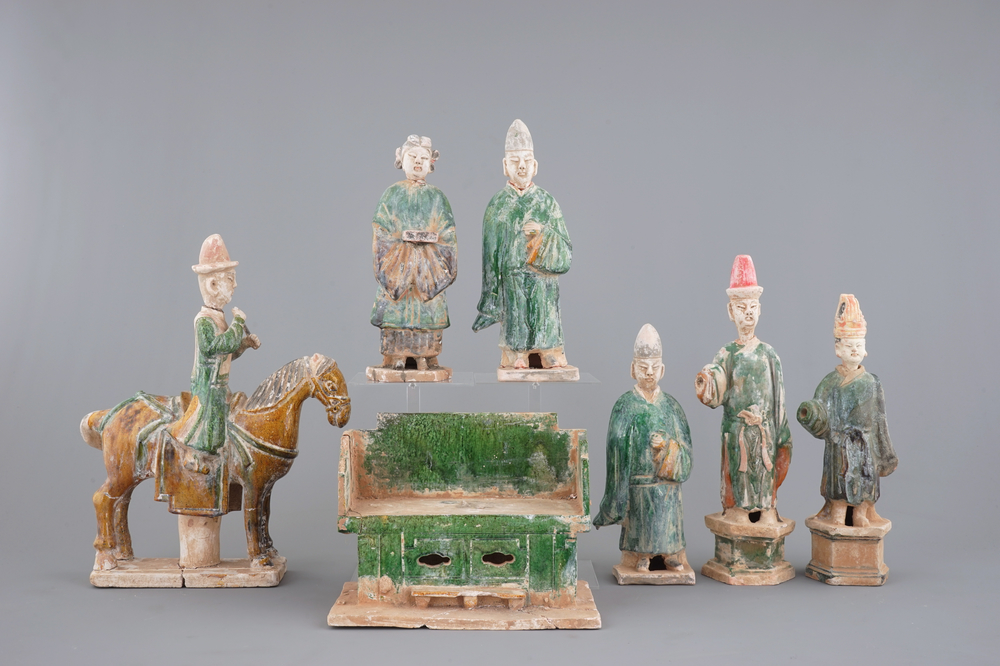 A collection of Chinese pottery funerary figures incl. horseriders, Ming Dynasty