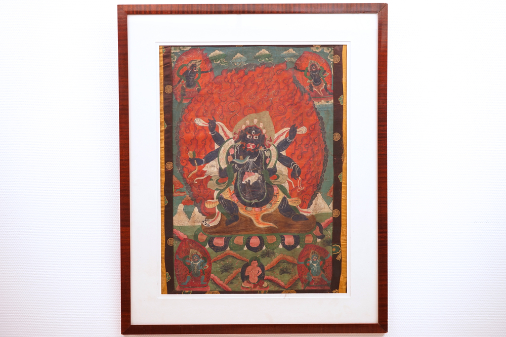 A framed Tibetan tangka, 19th C.