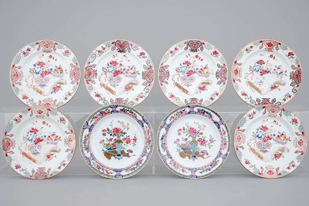 A set of eight Chinese famille rose plates, Qianlong, 18th C.