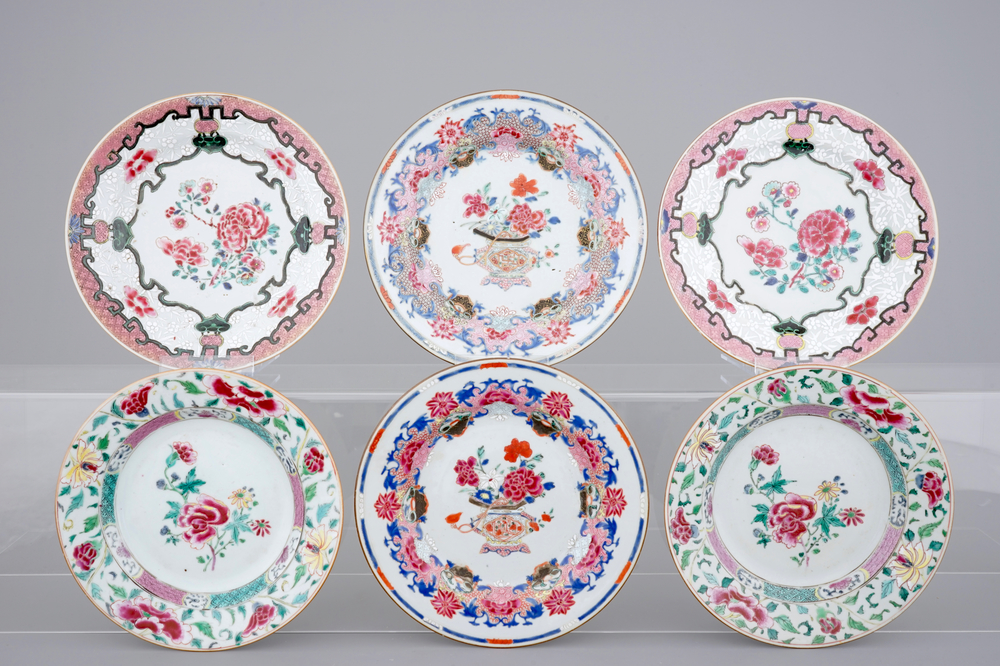 3 pairs of fine Chinese famille rose plates, Yongzheng-Qianlong, 18th C.