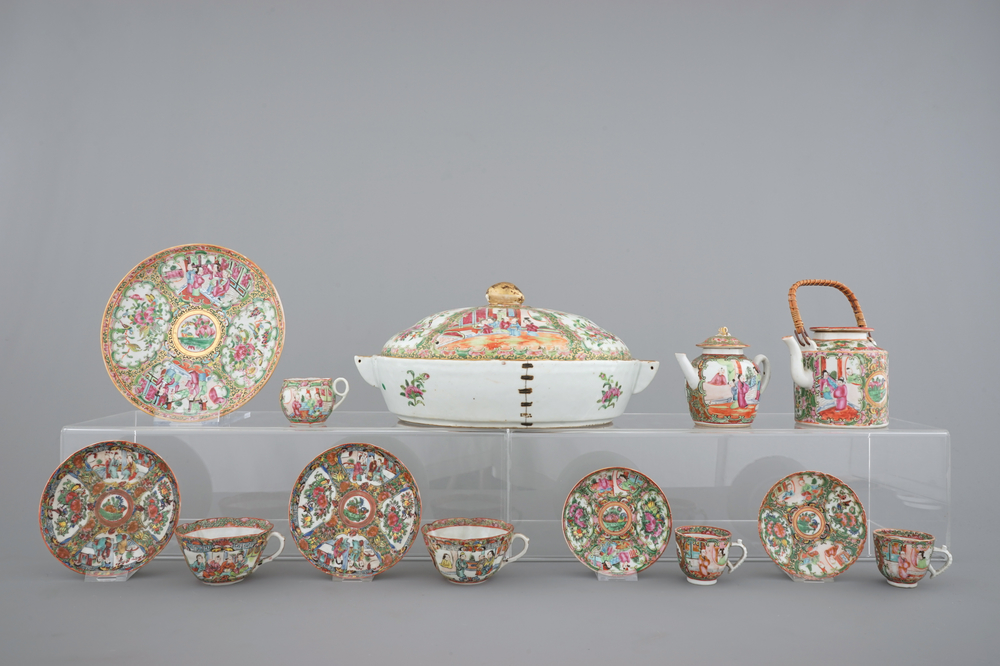 A collection of various Chinese Canton rose medallion wares, 19th C.