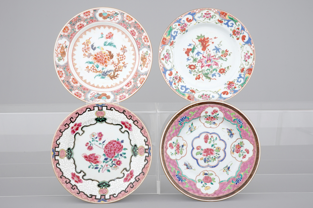 A set of four Chinese famille rose plates, Yongzheng/Qianlong, 18th C.