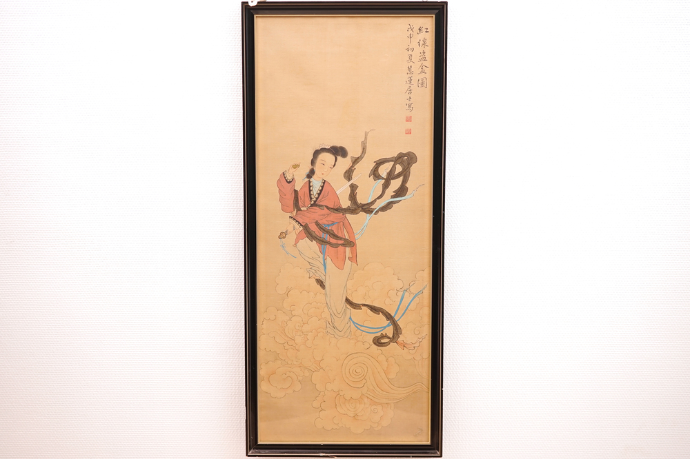 A large Chinese painting of a female immortal