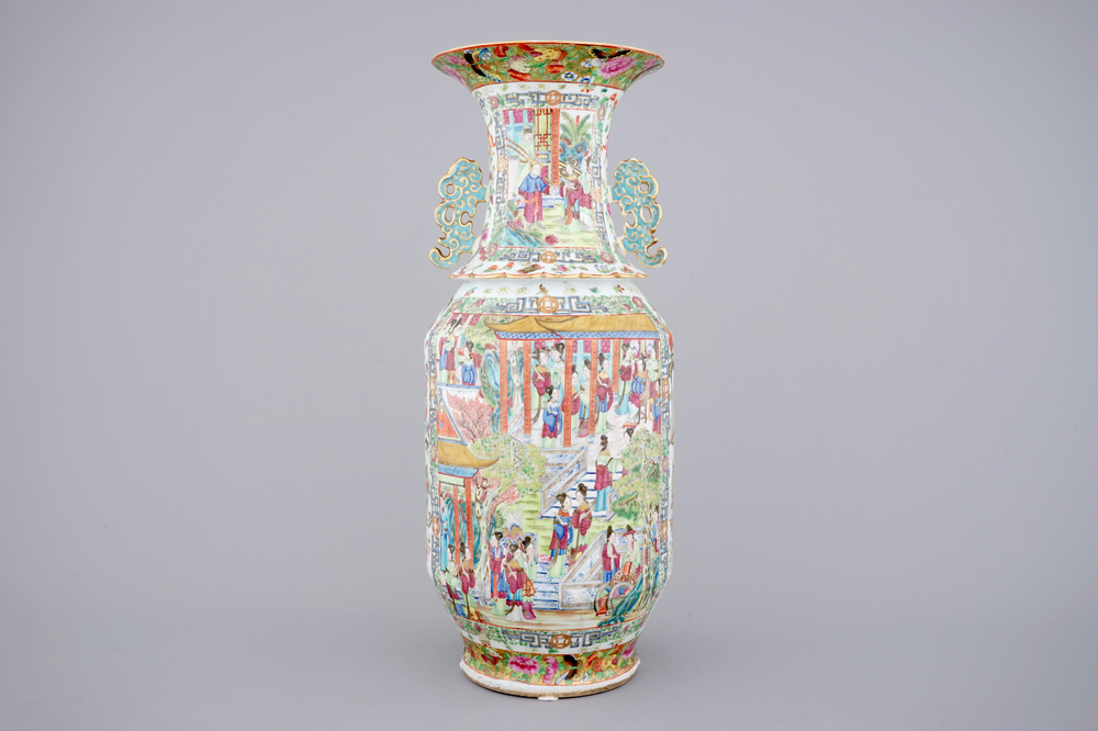 A large Chinese Canton famille rose vase with court scenes, Daoguang, 19th C.