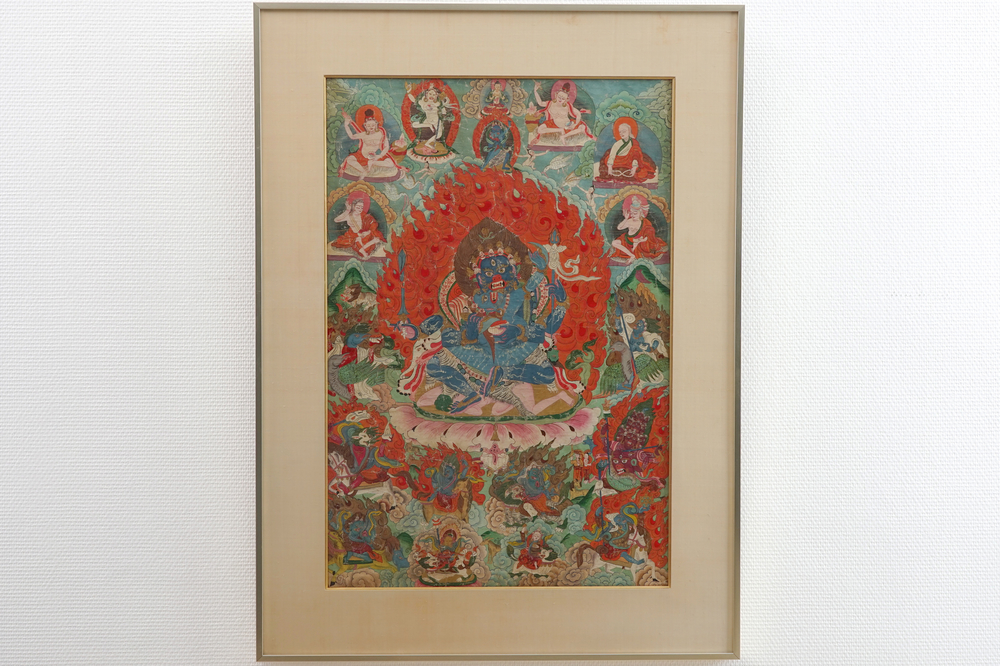 A framed Tibetan tangka, 19th C.