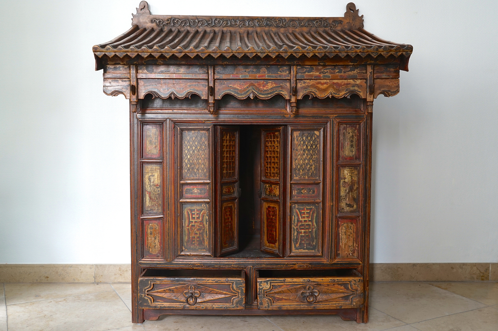 A painted and gilt wood house altar, China, 19th C.