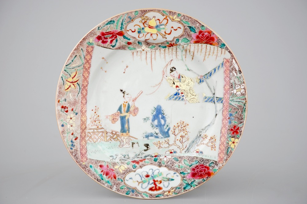 A fine Chinese famille rose plate &ldquo;The Romance of the Western Chamber&rdquo;, Yongzheng, 1722-1735