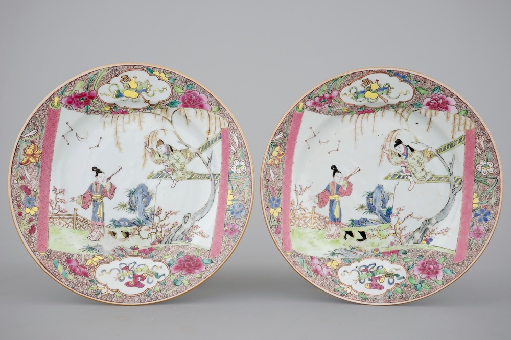 Paar Chinese famille rose borden, &ldquo;The Romance of the Western Chamber&rdquo;, Yongzheng, 1722-1735