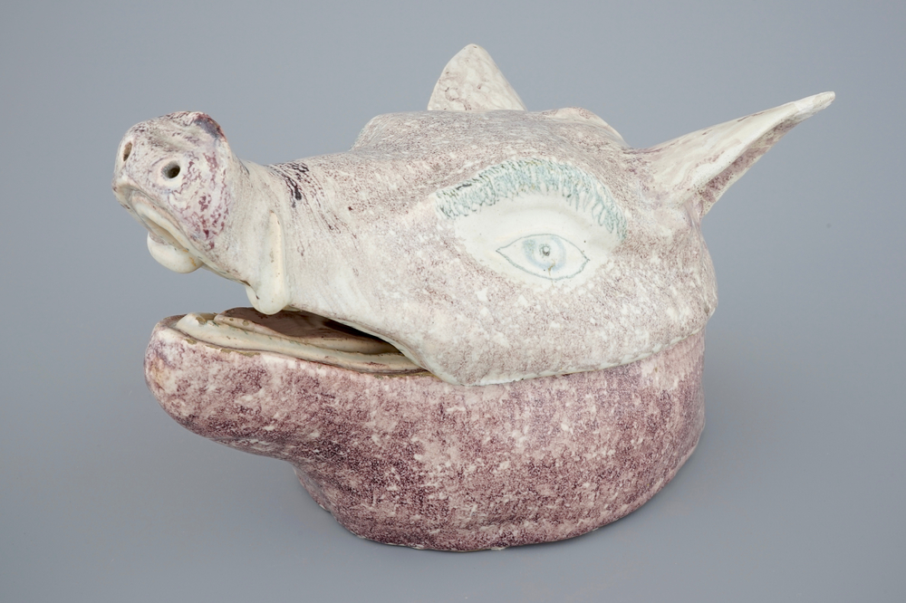 A French faience boar's head tureen, 18th C.