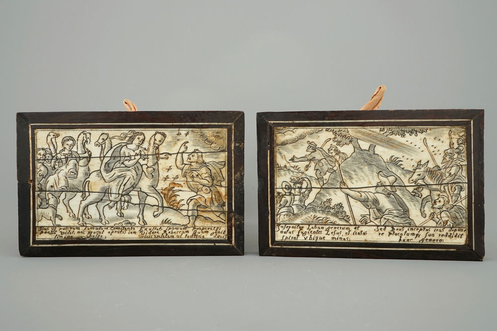 A pair of carved bone plaques, Germany, 17/18th C.