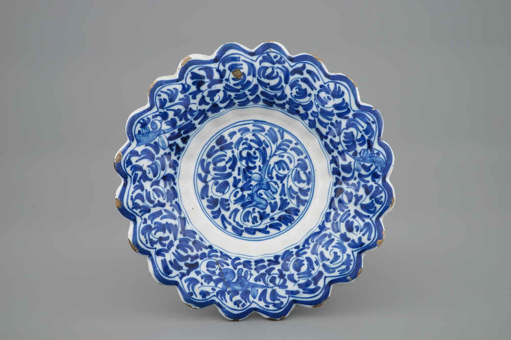 A blue and white lobed dish, probably Haarlem, 17th C.