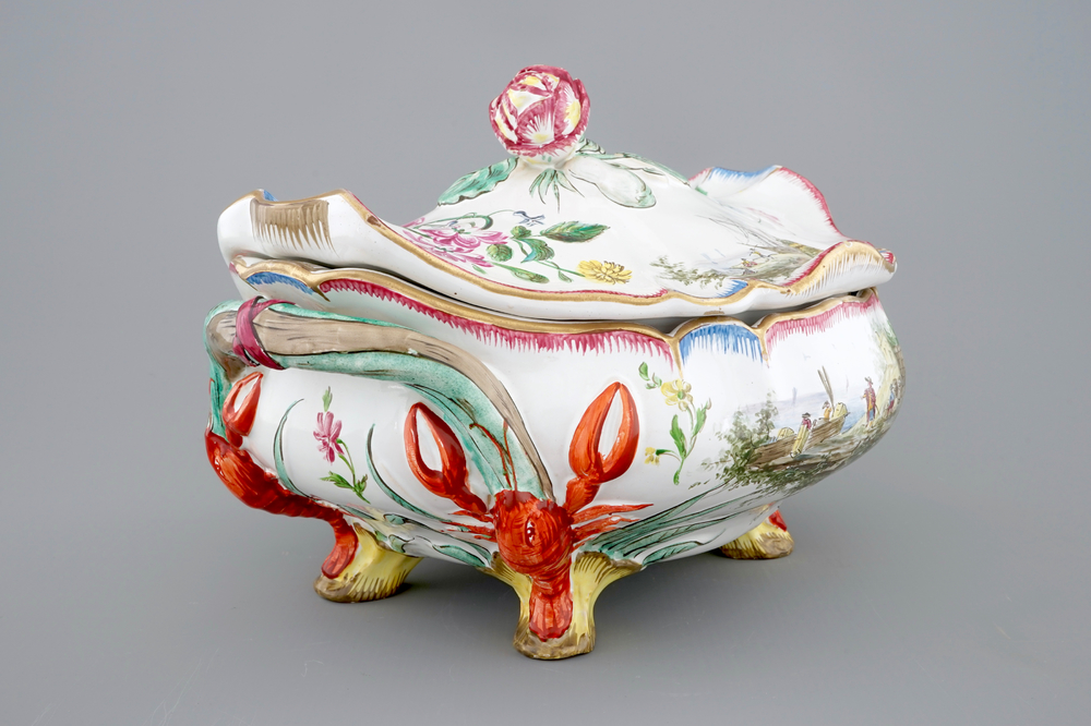 A tureen and cover in French faience, in the style of Robert, Marseille, ca. 1860
