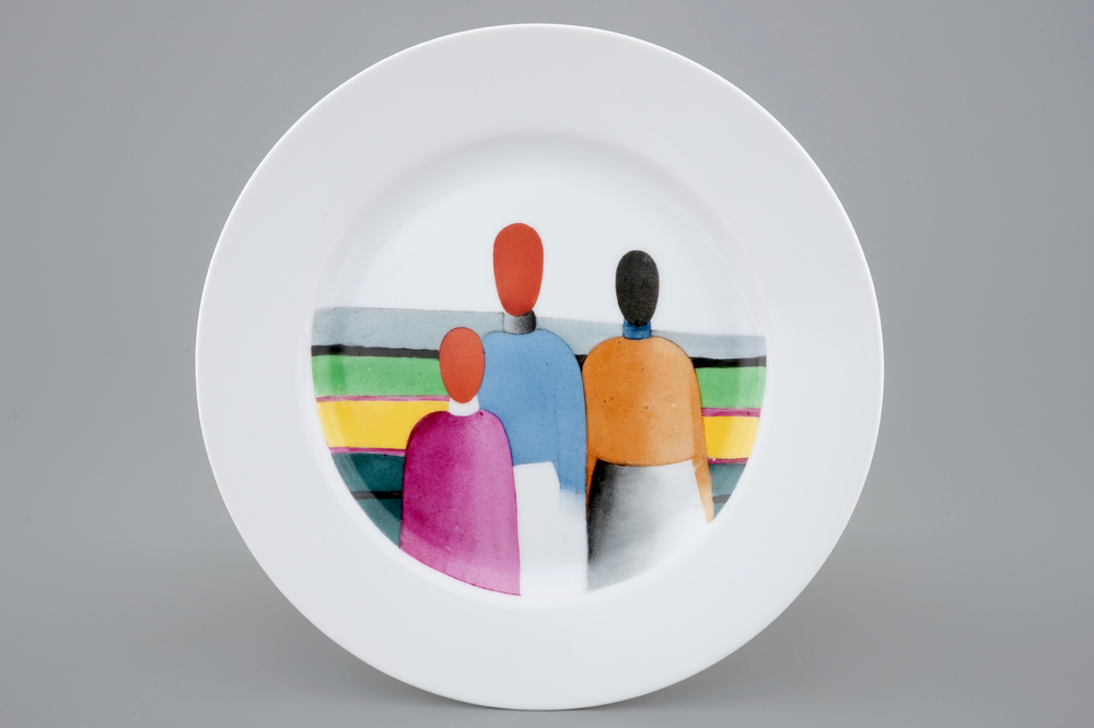 A Russian suprematism plate, Lomonosov Imperial Porcelain Factory, after Malevich