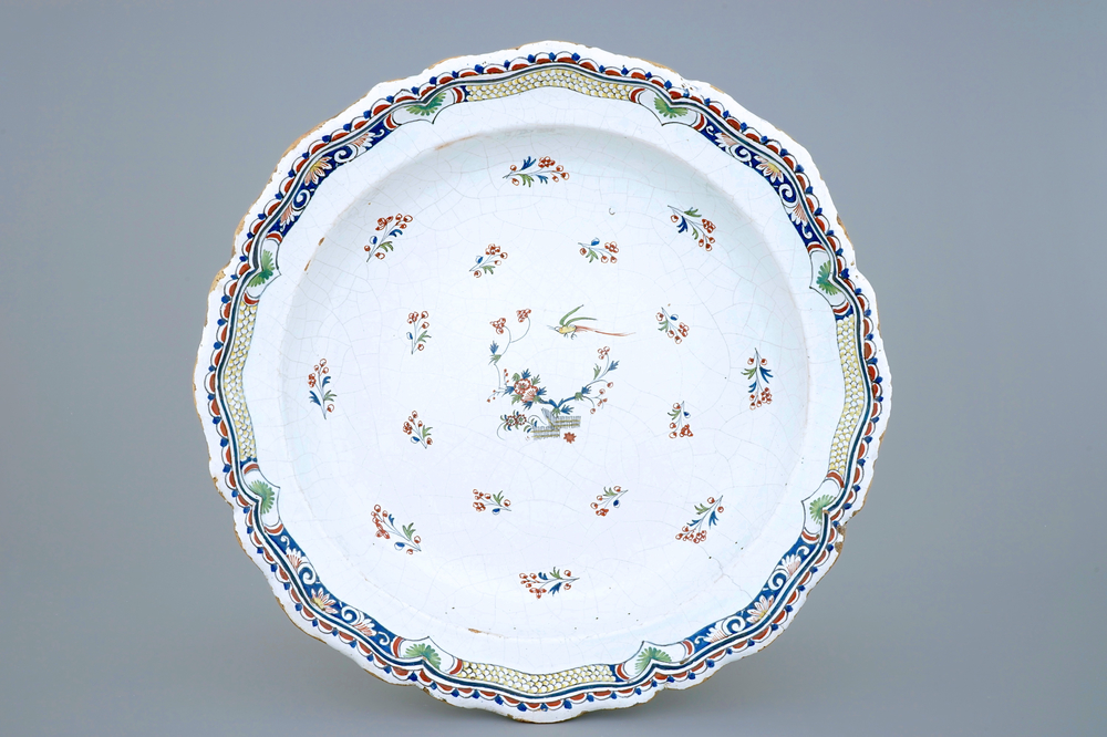 An impressive large Brussels faience dish in the style of Rouen, 18th C.