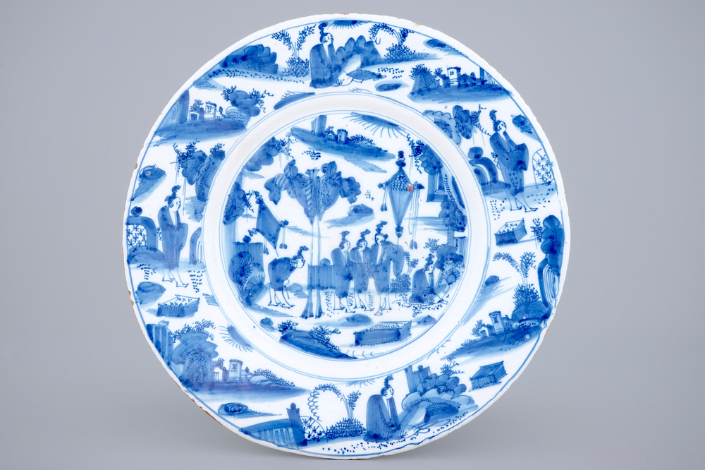 A blue and white Delftware chinoiserie dish, Haarlem, 17th C.