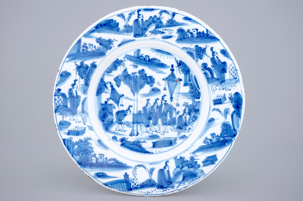 Een blauw-witte chinoiserie schotel, Haarlem, 17e eeuw