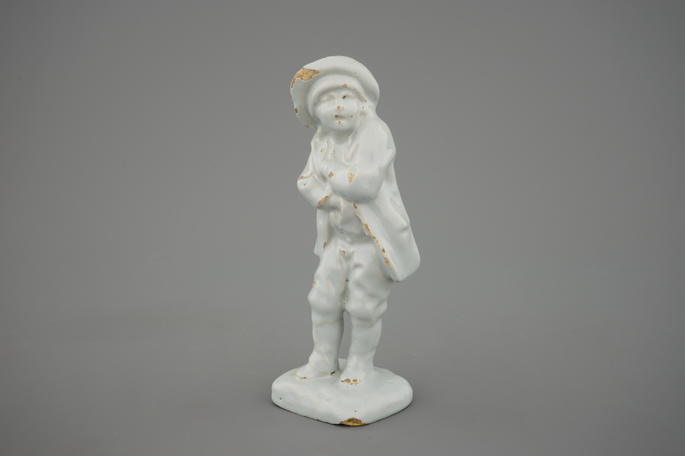 A Dutch Delft white figure, depicting winter, 18th C.