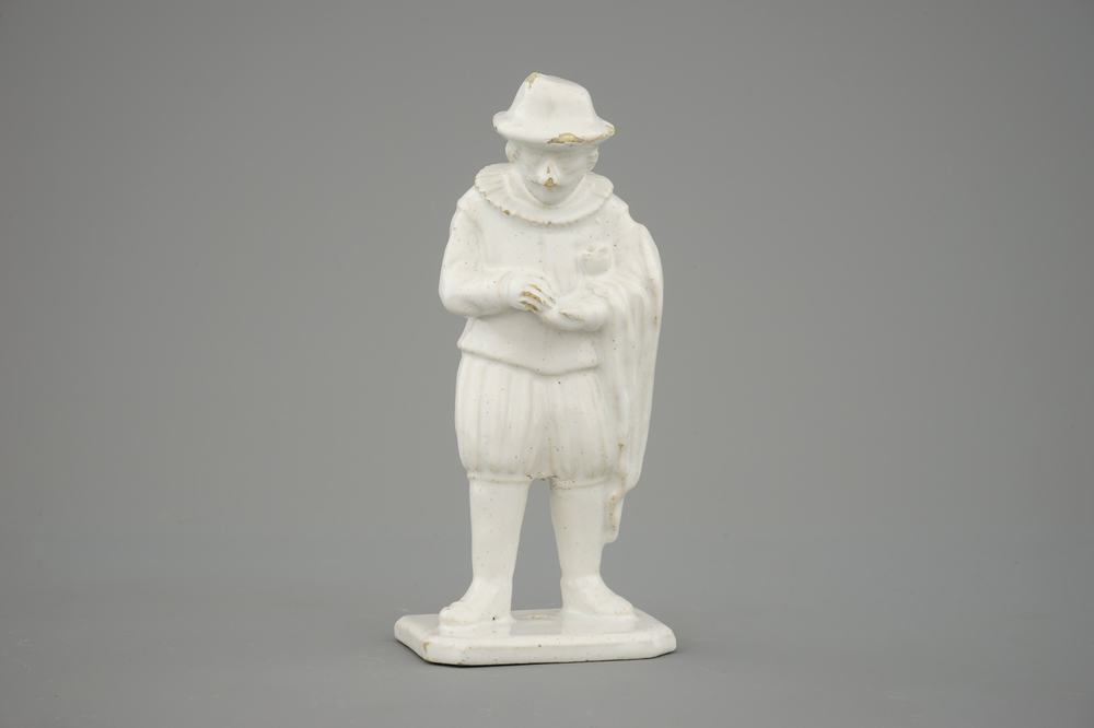 A white Delft figure of Pantaloon from the Commedia Dell' Arte, 18th C.