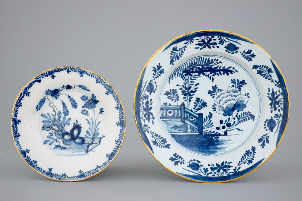 Two blue and white Dutch Delft plates, 18th C.