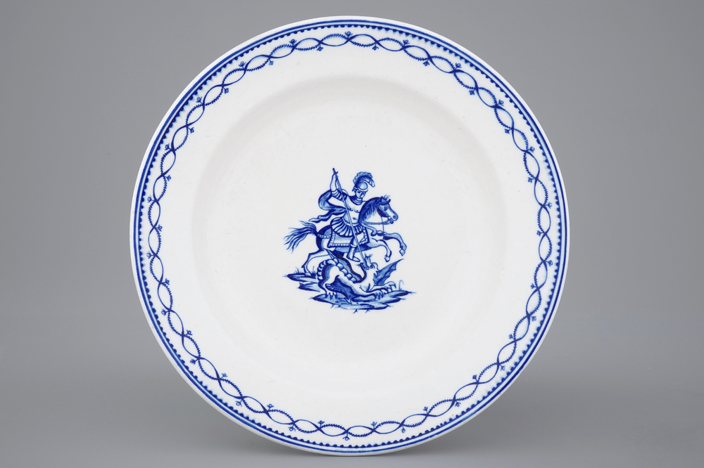 A Tournai porcelain plate with Saint-Georges fighting the dragon, late 18th C.