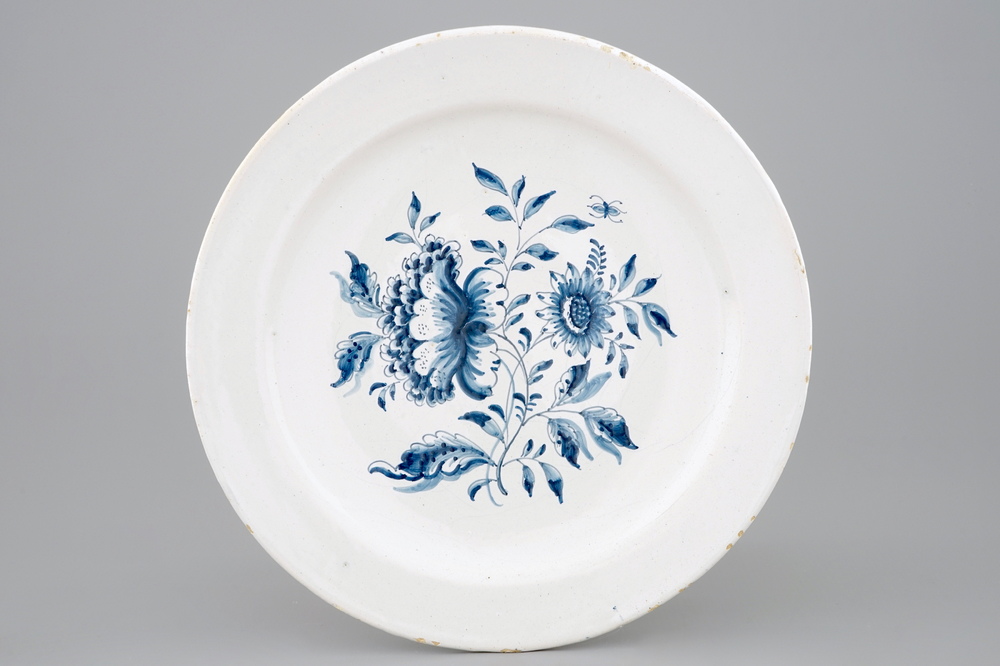 A blue and white floral dish, Harlingen, Friesland, 18th C.