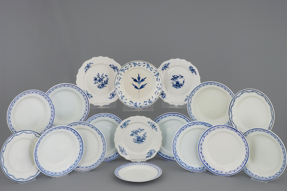 A set of 17 blue and white Tournai porcelain plates, 18/19th C.