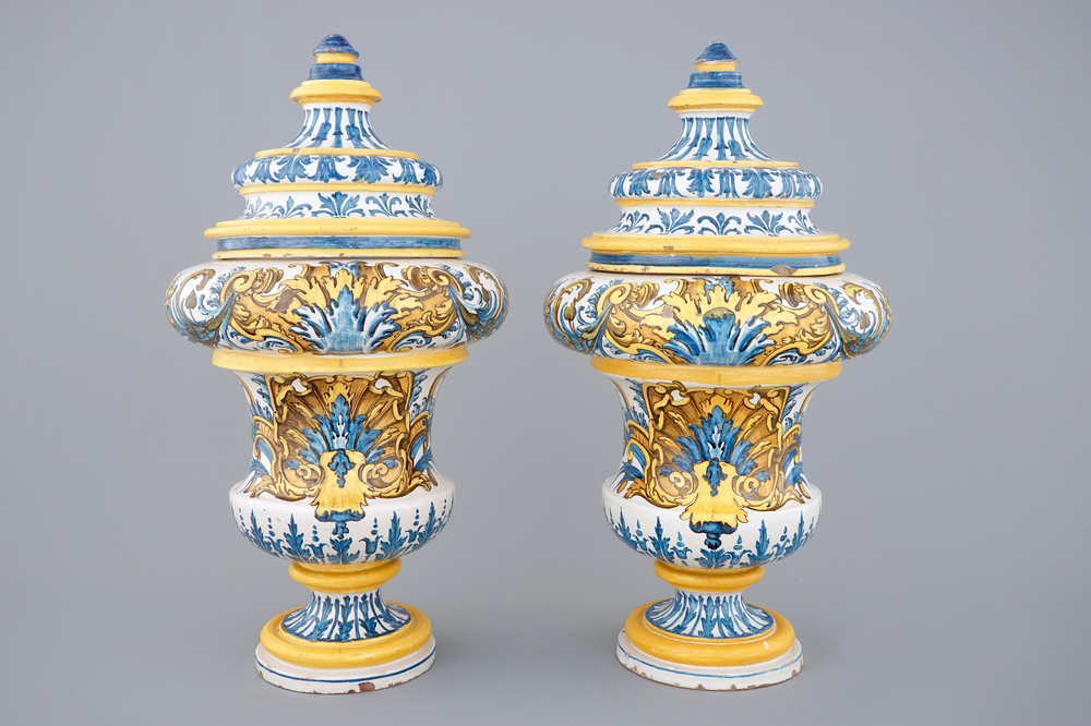 An important pair of Italian maiolica vases, dated 1724 and inscribed, Naples