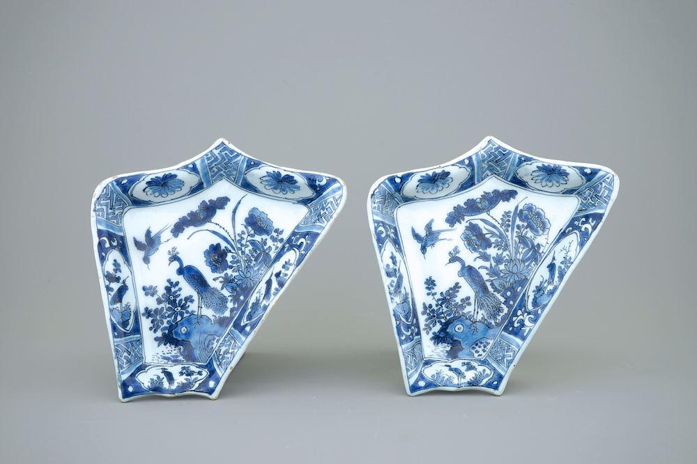 Two Dutch Delft blue and white chinoiserie rice table dishes, late 17th C.