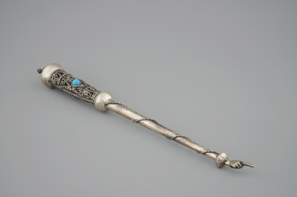 A silver and turquoie ritual thora pointer or yad, Russia, dated 1823