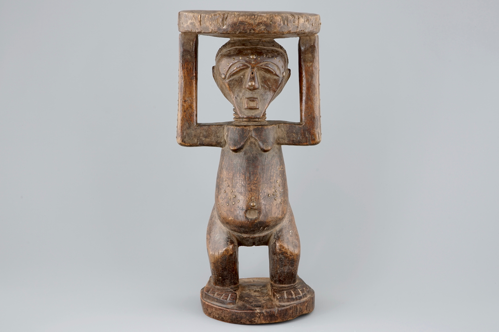An African carved wood stool, Songye, Congo, 1st half 20th C.