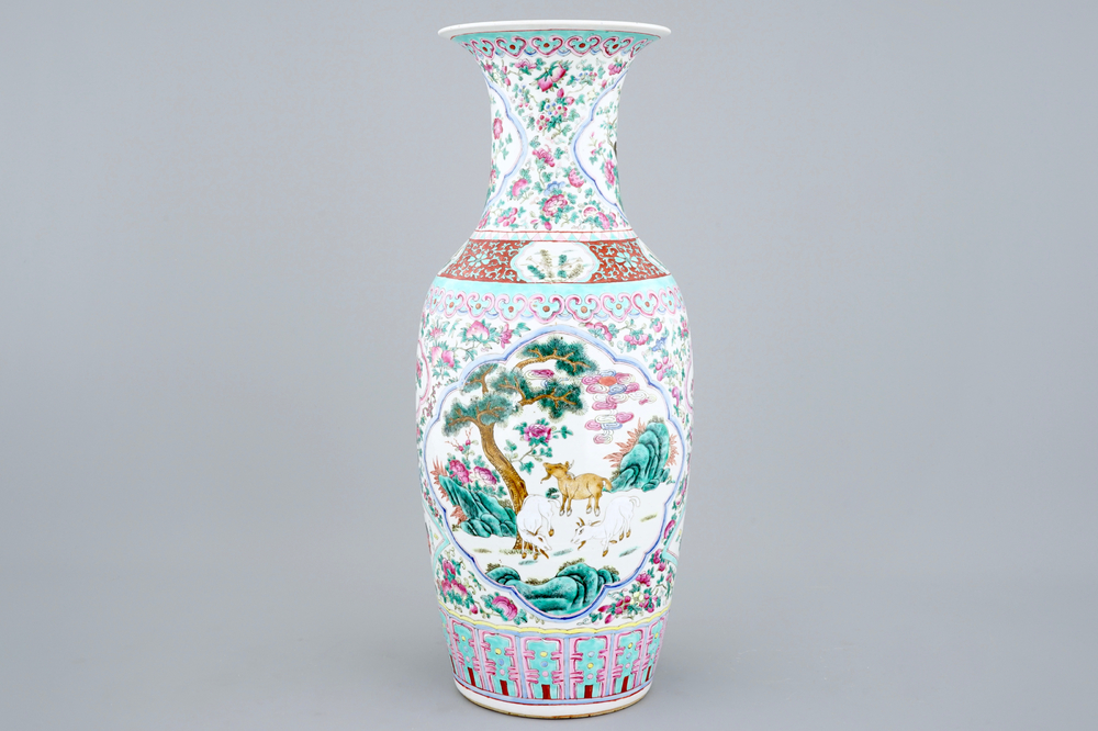 An unusual tall Chinese famille rose vase, 19th C.