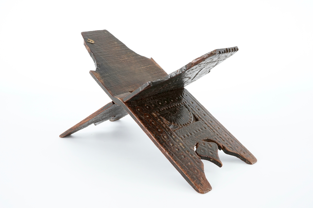 A carved wood Quran stand or rehal, 19th C.