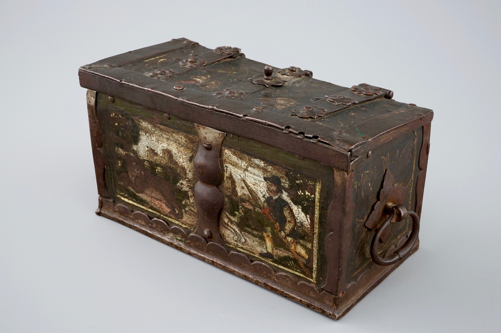 A wrought and painted iron chest, Nuremberg, 16/17th C.