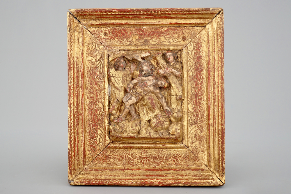 A polychrome Malines alabaster relief: &quot;The descent from the cross&quot;, early 17th C.