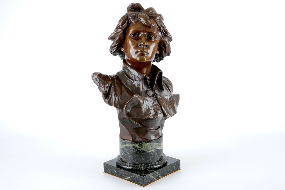 Luca Madrassi (1848-1919), A bronze bust of the young Napoleon on a green marble base